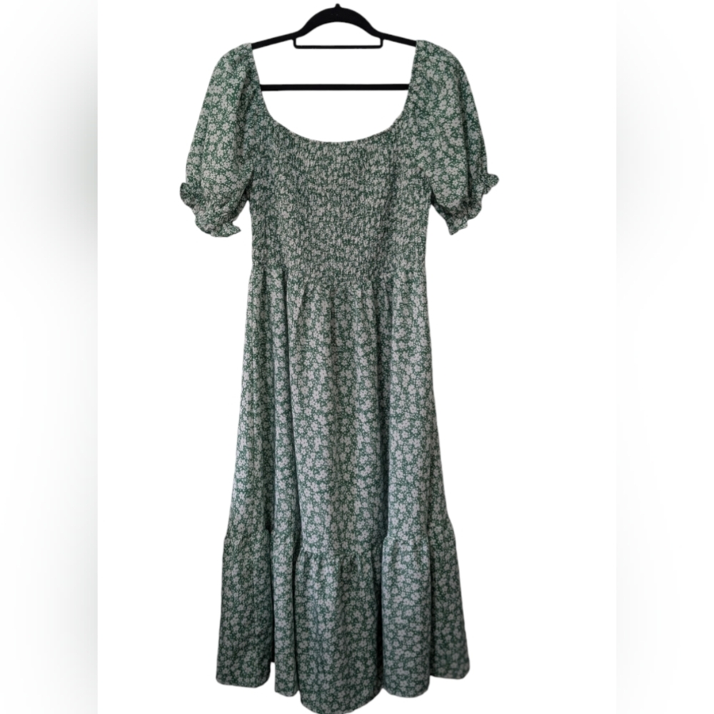 Green floral cottage core dress XL